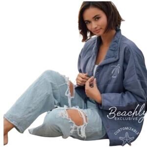 Amuse Society Jacket Sea Breeze Quilted Beachly Exclusive Palm Blue White New XL